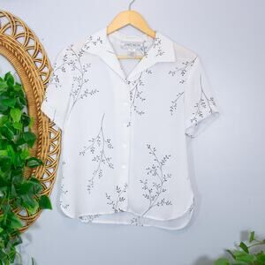 Vtg Minimalist White Botanical Button Down Blouse Graphic Vintage | True Winter